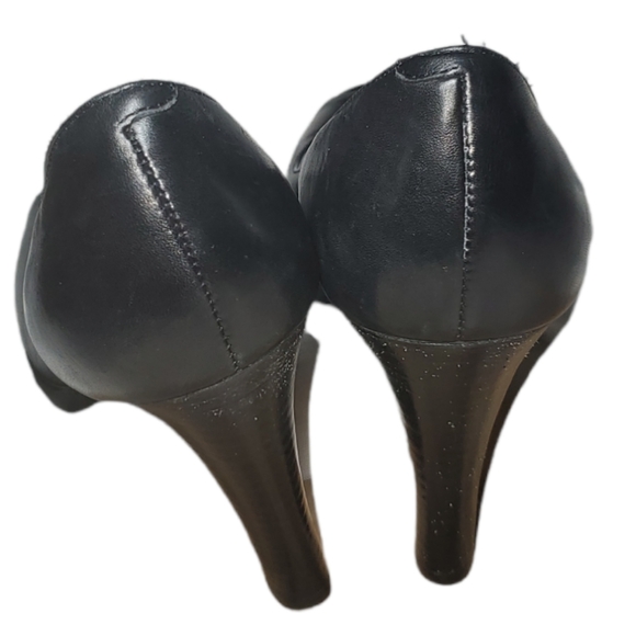 Black Leather Open Toe Heels - Picture 8 of 10